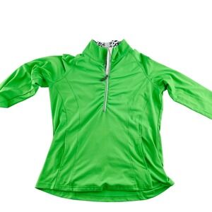 Bolle Women's Medium Green Athletic Pullover Top W/ Half-Zip & Leaf Print Collar